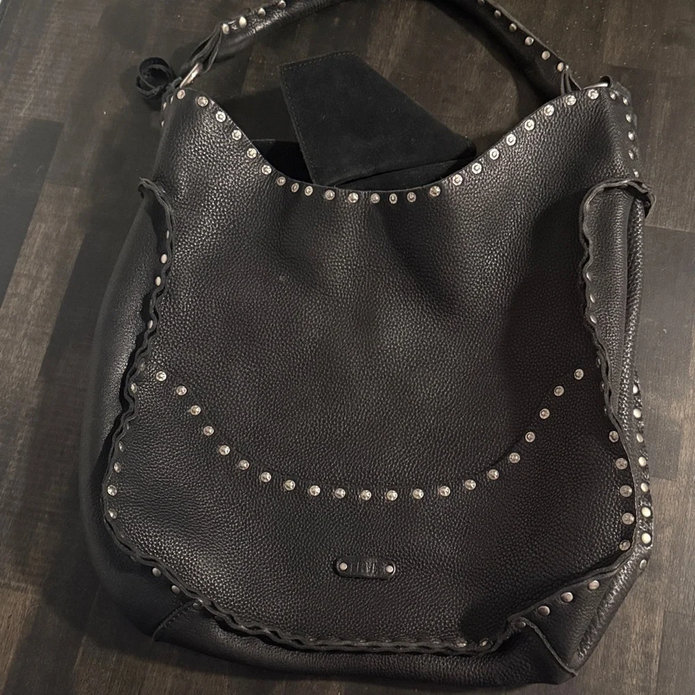 Frye Black Nikki Studded Pebbled Leather Hobo Shoulder Bag